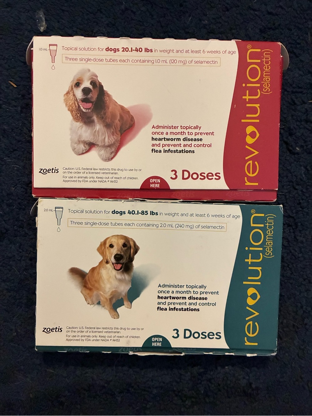 Revolution 20.1-40 lbs and 40.1-85 lbs ) Topical for Dogs - 3 packs PLEASE READ